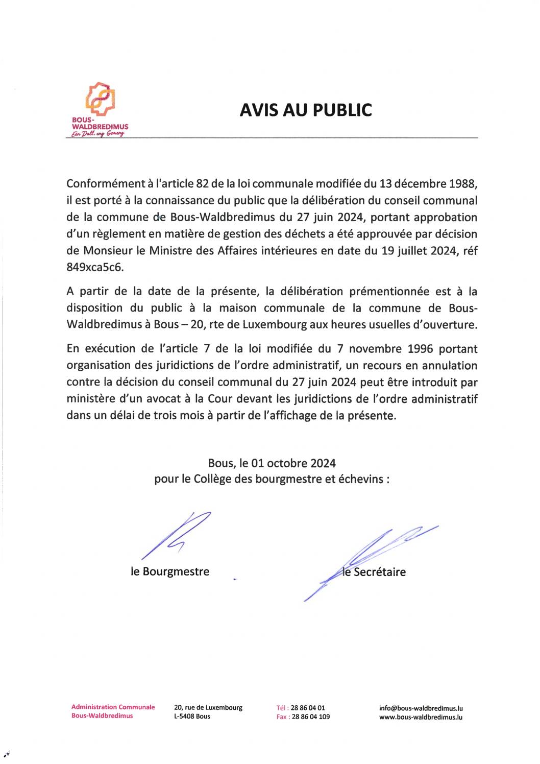 2024 10 01 Avis publication Règlement déchets