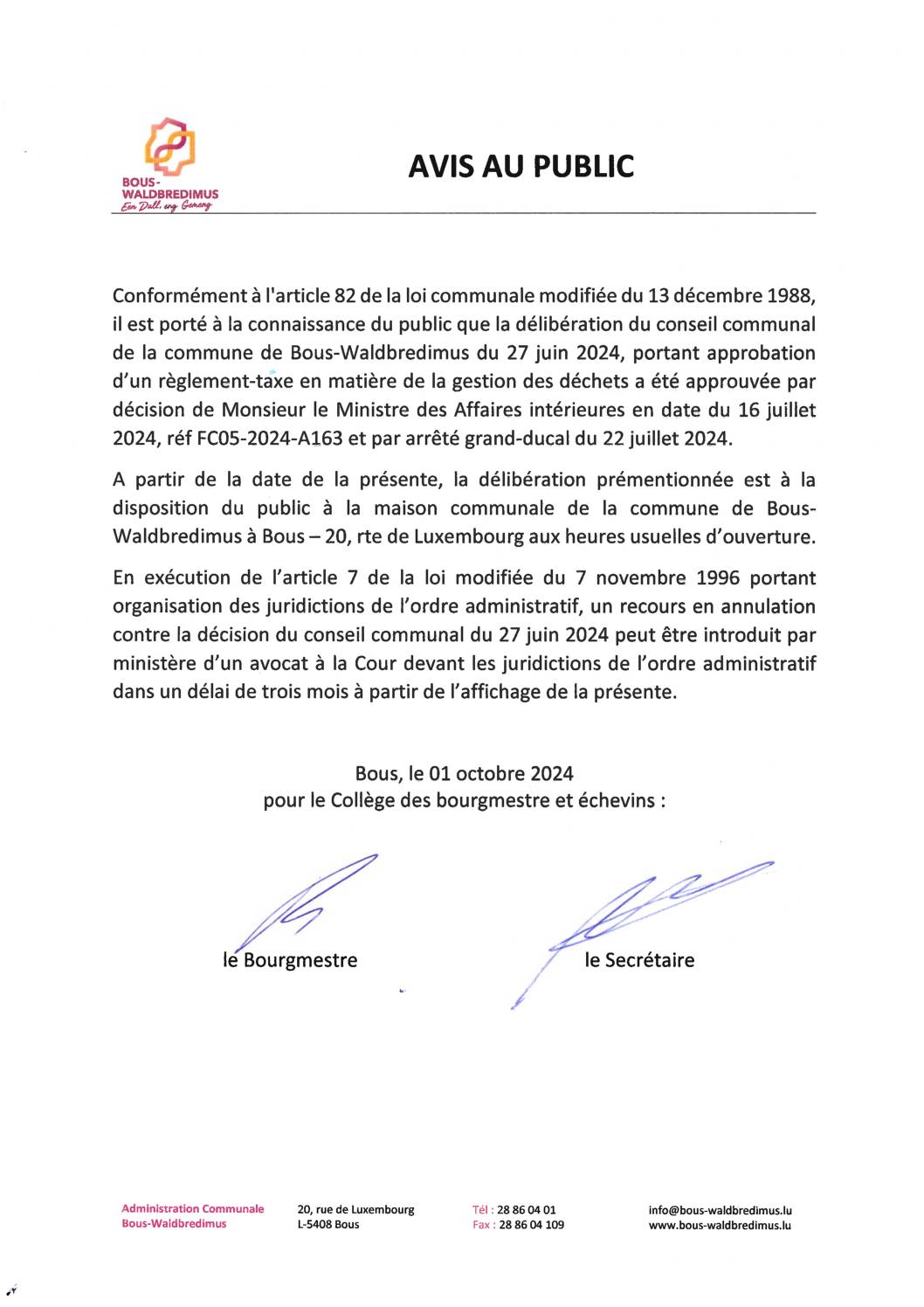 2024 10 01 Avis publication Règlement-taxe déchets