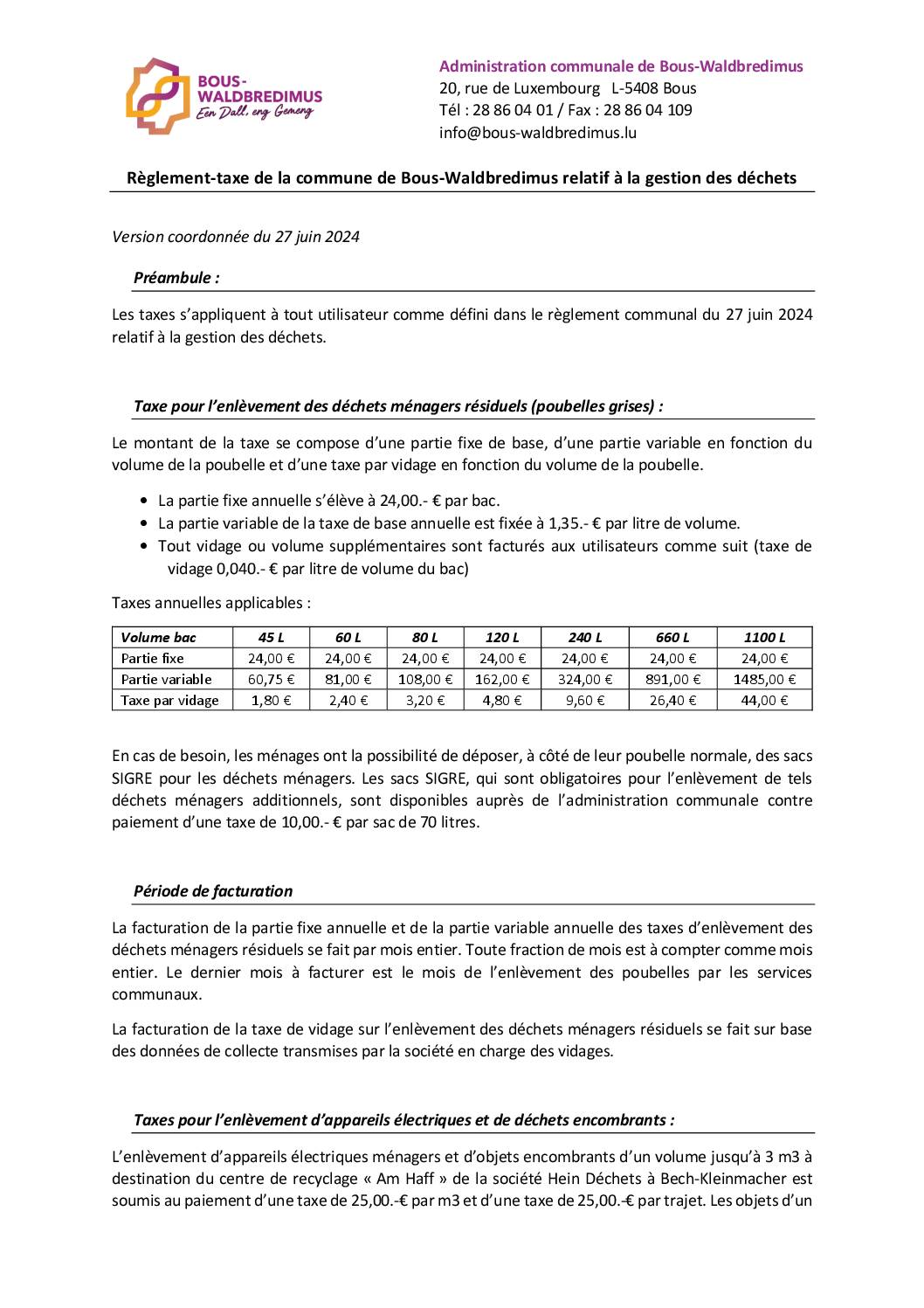 Règlement-taxe relatif à la gestion des déchets
