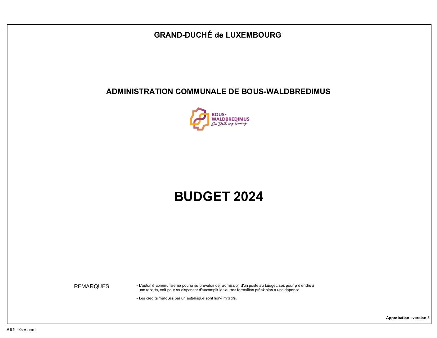 2024 - Budget arrêté de la commune de Bous-Waldbredimus