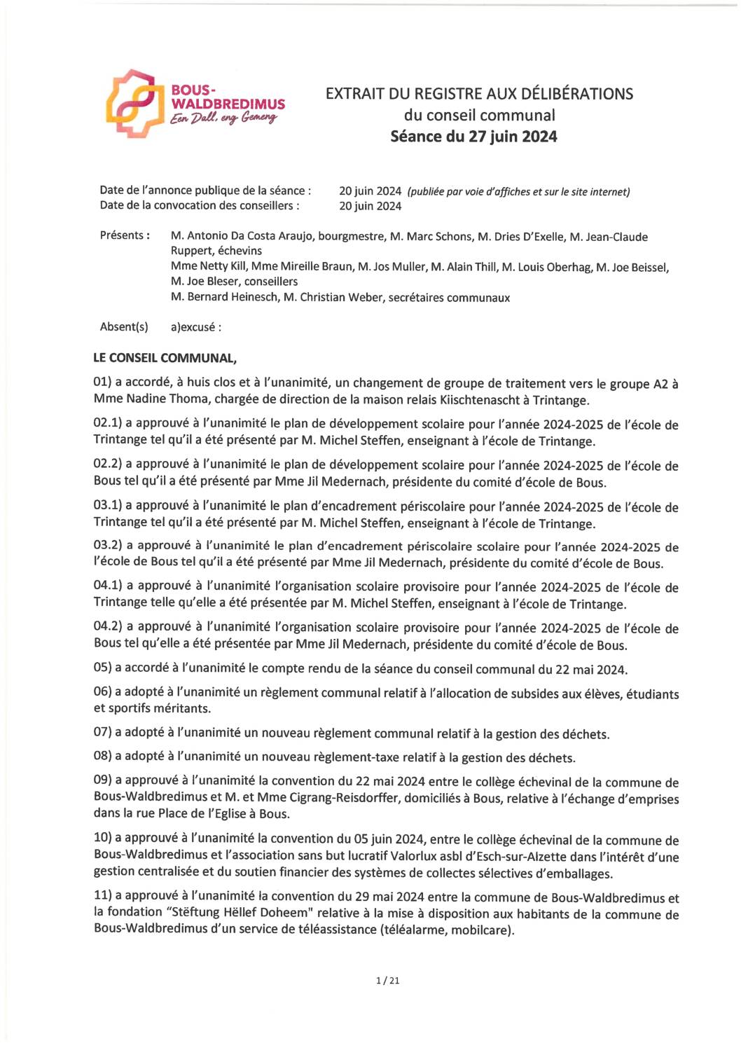 Rapport du conseil communal 2024 06 27