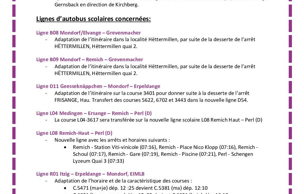Modification de la ligne de bus RGTR 406 et du réseau scolaire