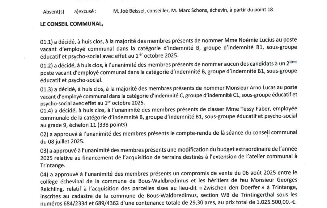 Rapport du Conseil communal 2025 09 25