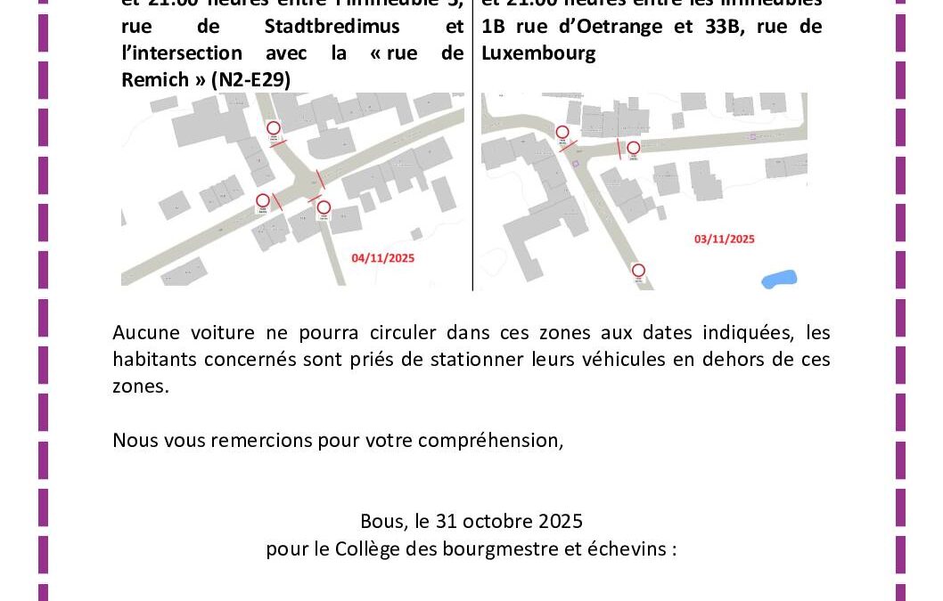 Bous (centre): Accès limité & Perturbations RGTR