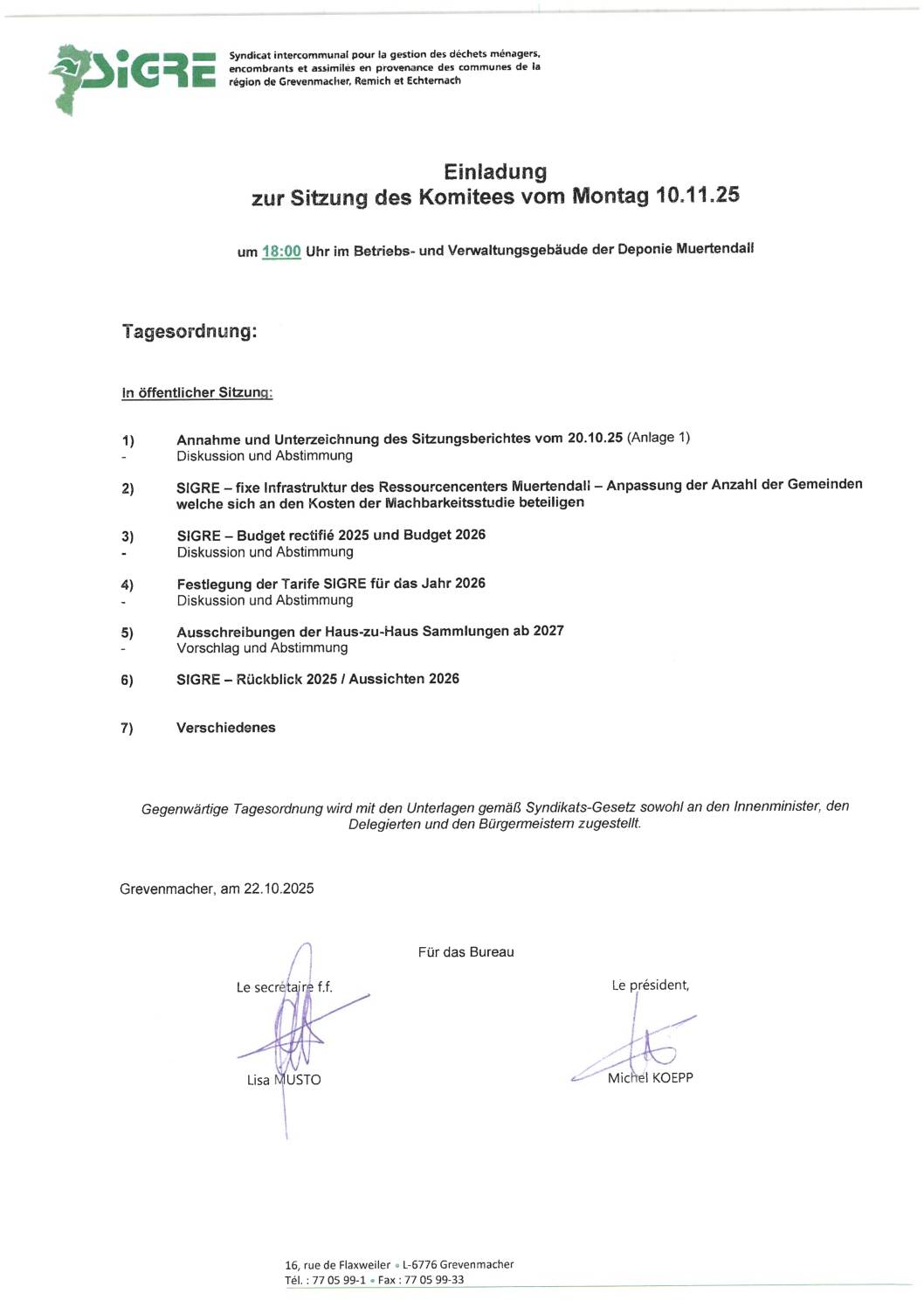 2025 11 10 (Séance du Comité du SIGRE du)