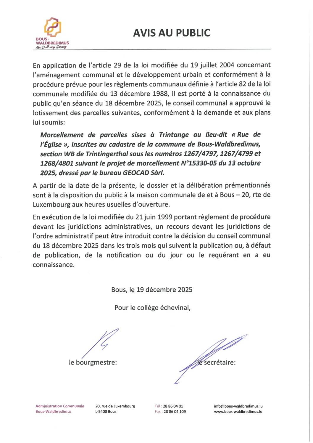 2025 12 19 – Morcellement de parcelles au lieu-dit “rue de l’église”