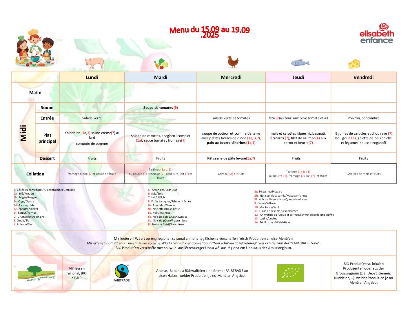 menus de la semaine du 15 au 19 décembre 2025
