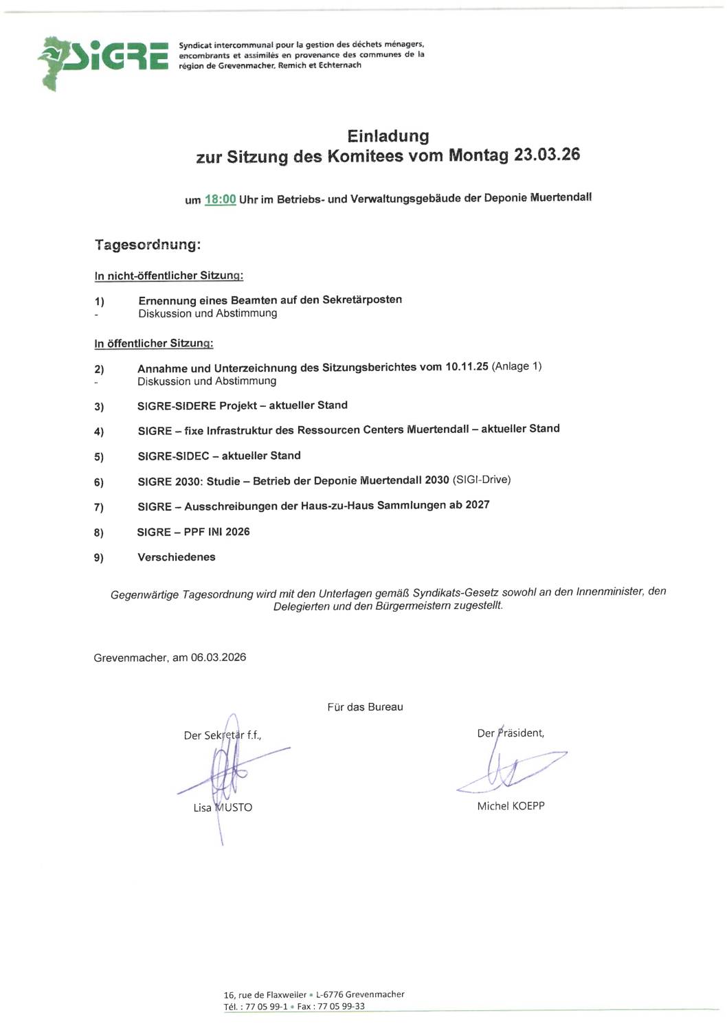 2026 03 23 (Séance du Comité du SIGRE du)