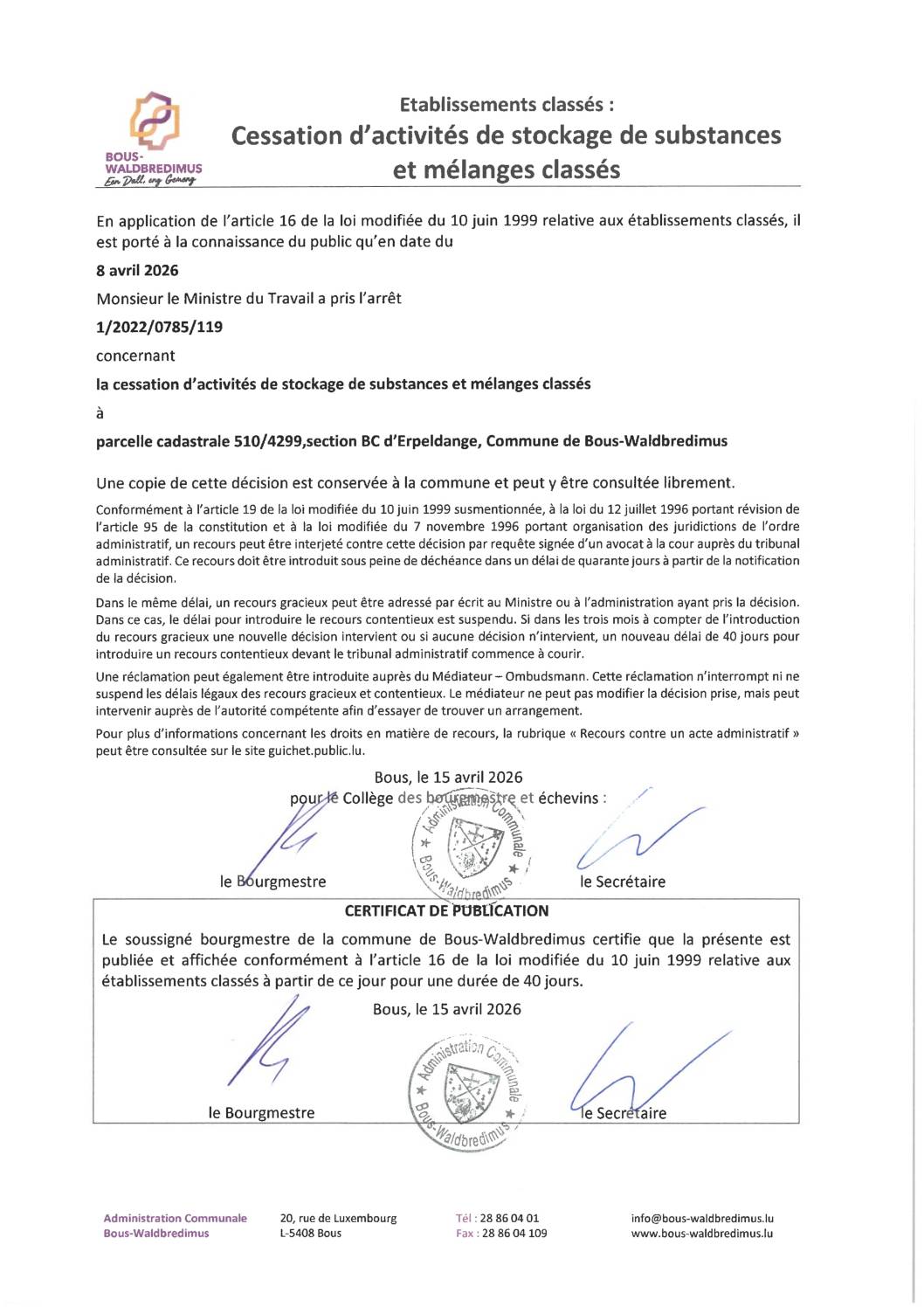 2026 04 15 - Etablissements classés - 16 - Cessation d'activités de stockage de substances et mélanges classés