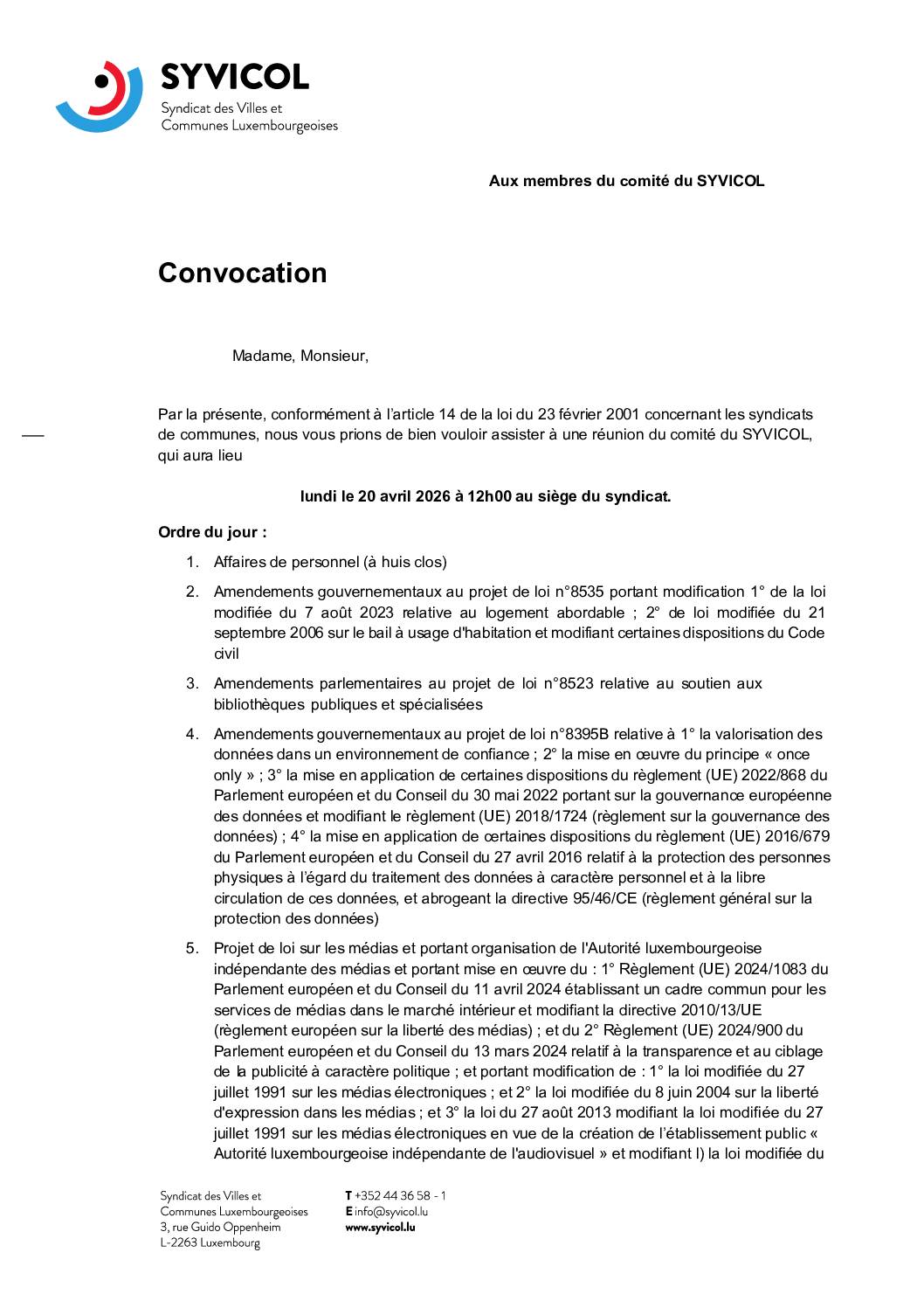 2026 04 20 (Séance du Comité du SYVICOL du)