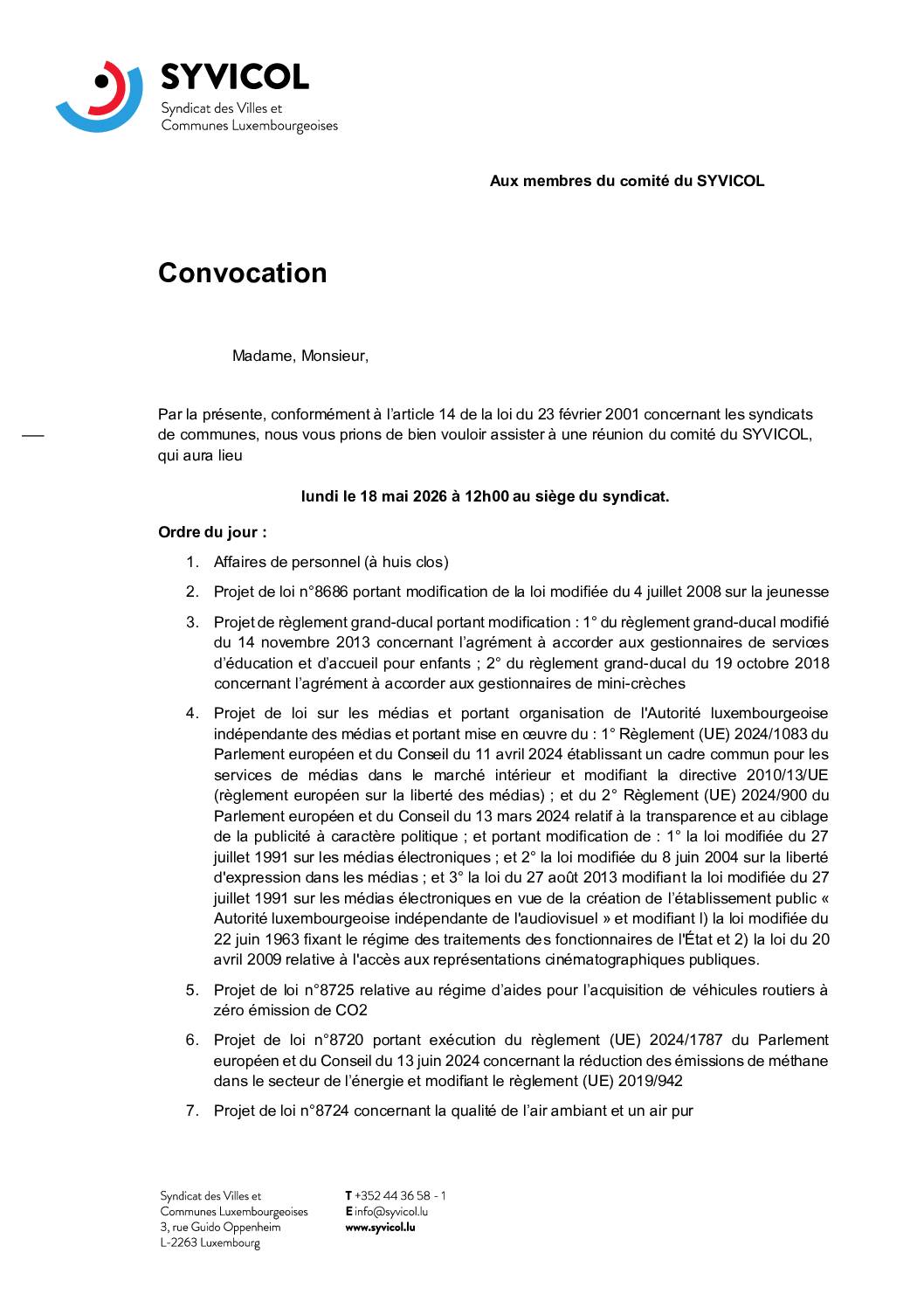 2026 05 18 (Séance du Comité du SYVICOL du)