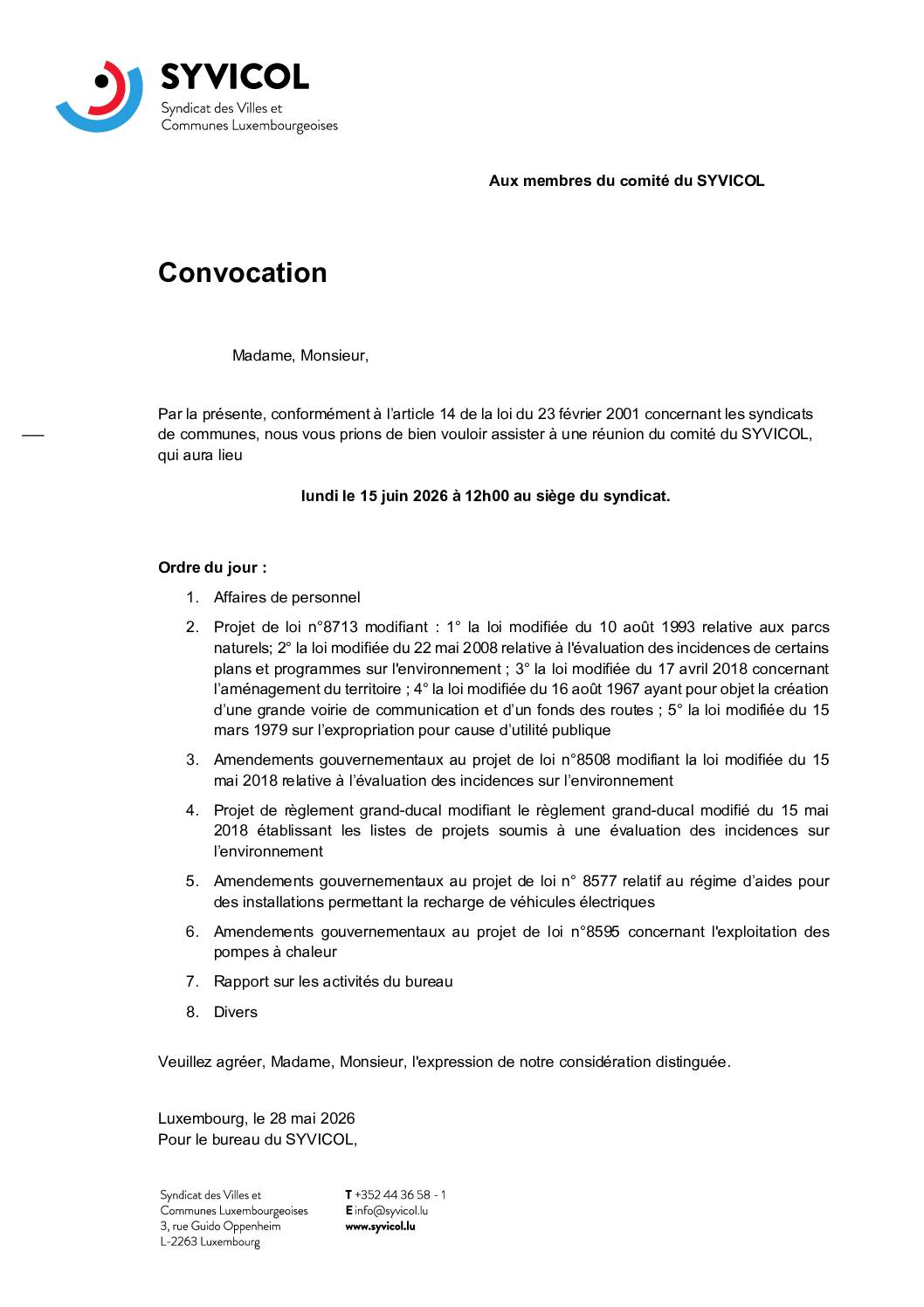 2026 06 15 (Séance du Comité du SYVICOL du)