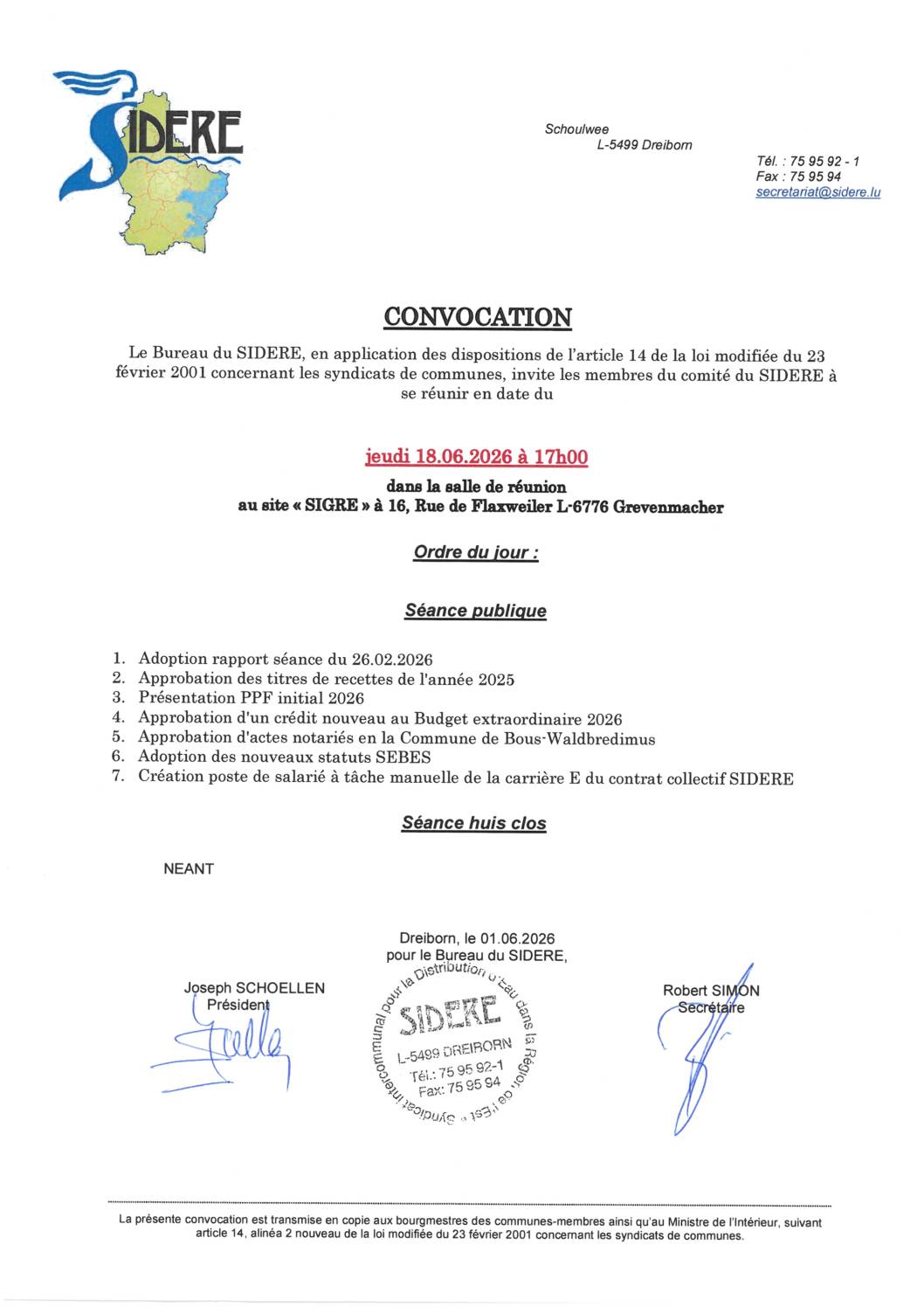 2026 06 18 (Séance du Comité du SIDERE du)