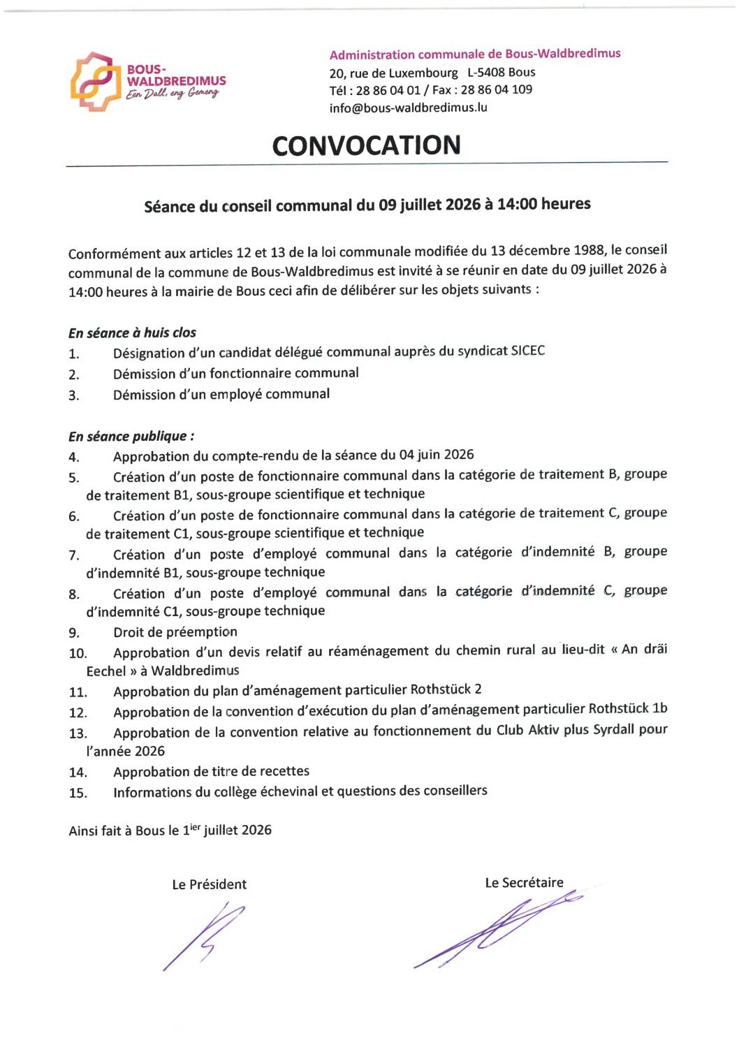 2026 07 09 (Séance du Conseil communal du)