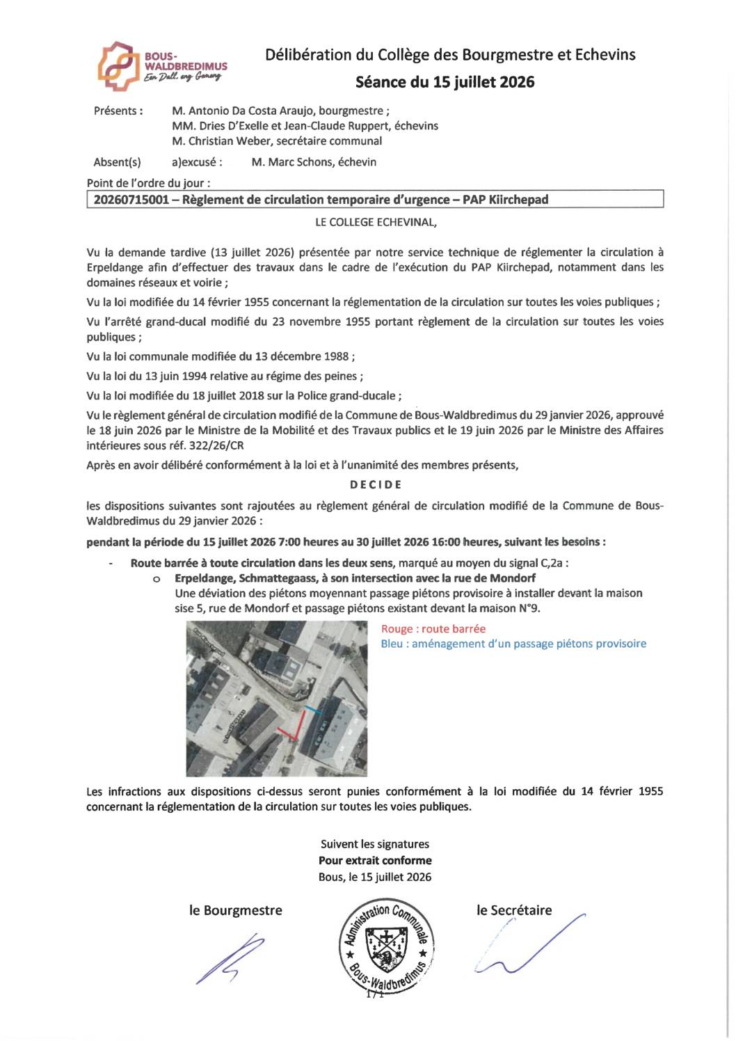20260715001 - Règlement de circulation temporaire d'urgence - PAP Kiirchepad