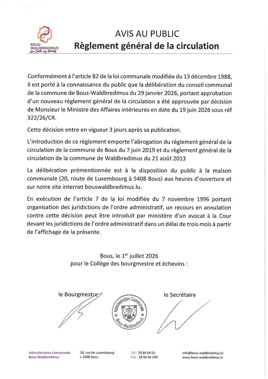 2026 07 01 - Règlement général de la circulation