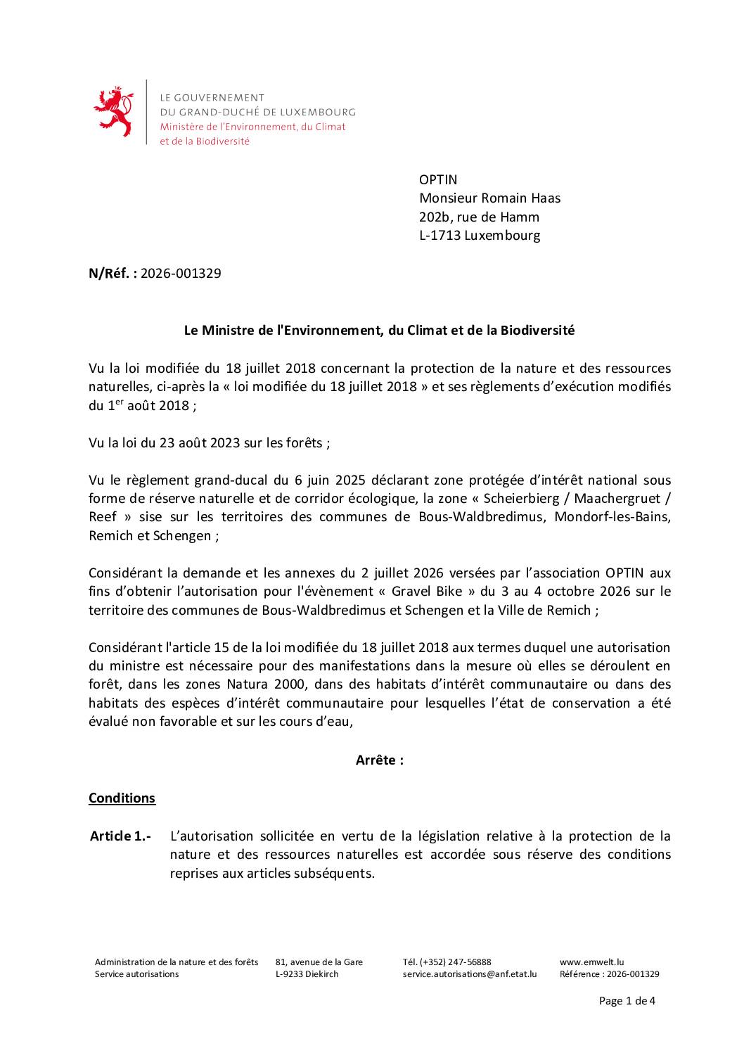 2026-001329 - Décision: Evènement Gravel Bike du 3&4 octobre 2026