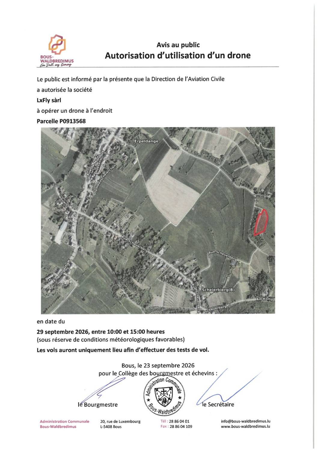 Autorisation d'utilisation d'un drone - Parcelle P0913568